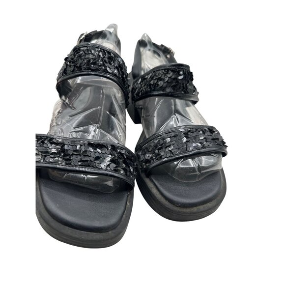 Coaster Size 9 Sandals With Sequined Straps & Chunky Heel Black - Picture 5 of 7